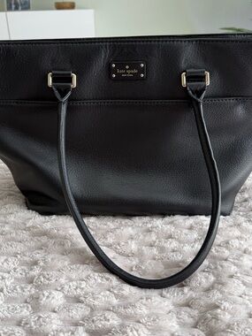 kate spade Black Pebble Leather Tote with Gold Plaque